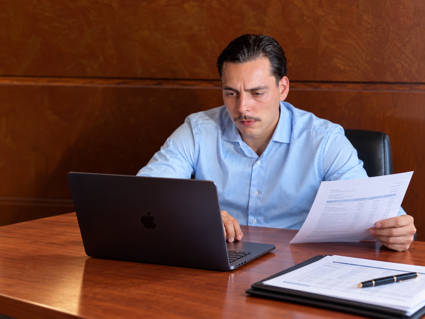 Miguel Lozano revisando documentación fiscal